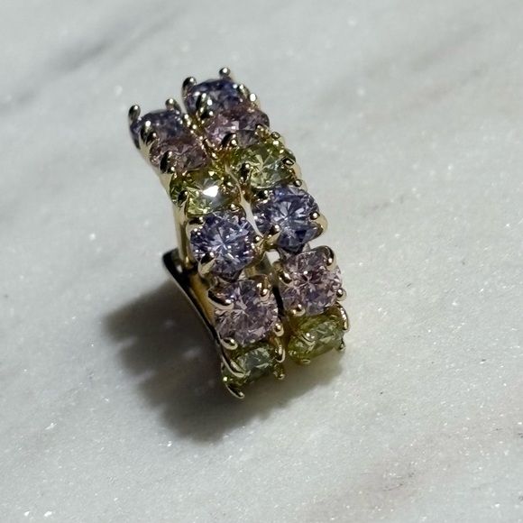 Jewelry - Multicolor Pastel Purple Pink Yellow Gemstone Hoop Gold Tone Earrings